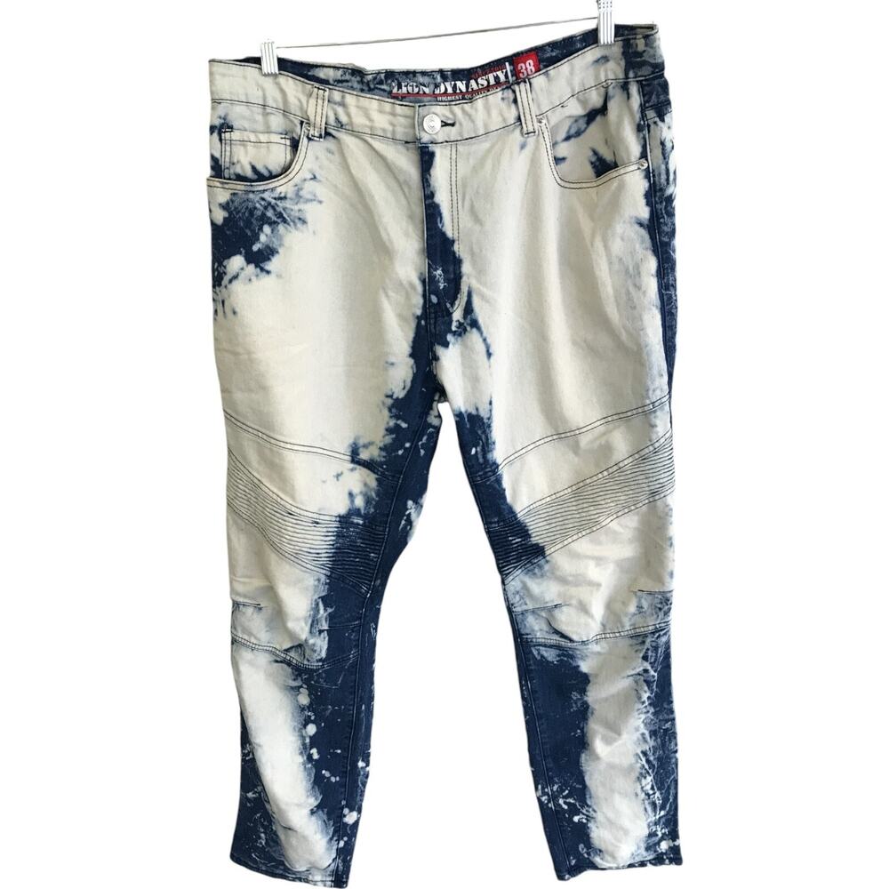 Lion Dynasty Acid Wash Motorcycle Denim Jeans Mens Size 38 Slim Blue
